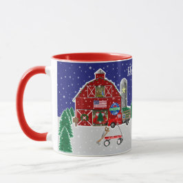 Caneca Pequena Fazenda de Natal de Caminhão Vermelho e Ba
