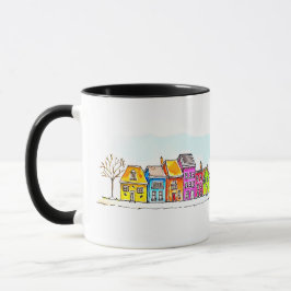 Caneca Pequena Fileira de Casas Coloridas