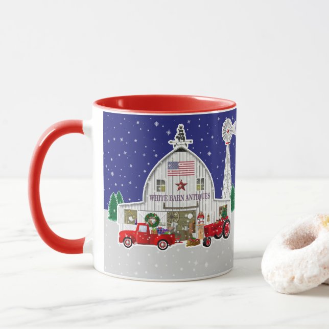 Caneca Pequeno Caminhão Vermelho e Barco Branco Antiquado (Com Donut)