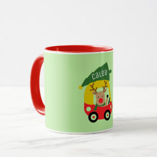 Caneca Pequeno Carro Vermelho Rena & Árvore de Natal Cria