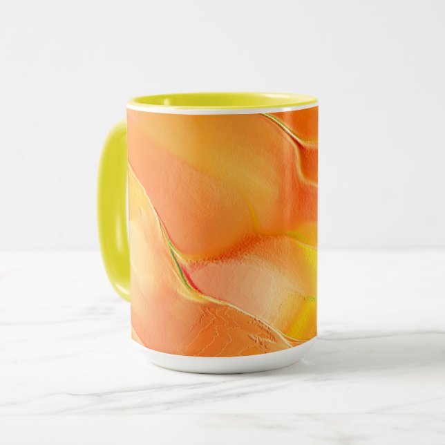Caneca Pequeno esculpido em amarelo e muito laranja (Frente Esquerda)