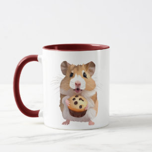 Caneca Pequeno Hamster Bonito Segurando Um Muffin