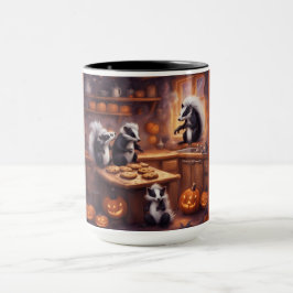 Caneca Pequenos Gambás brincam na Cozinha no Halloween