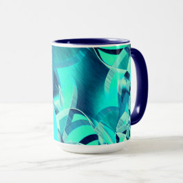Caneca Percursos cianos com garoa sobre fundo aquamarino