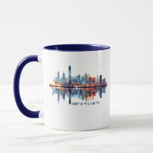 Caneca Perdido nas Luzes - Silhueta Urbana Aquarela
