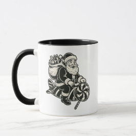 Caneca Père Noël vintage sur fusée sucrée noir et blanc.