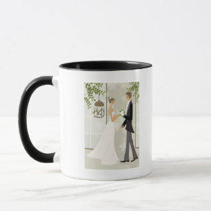 Caneca Perfil de um homem que dá flores a uma mulher