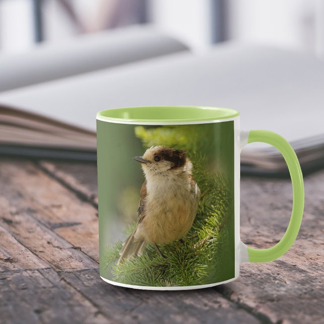 Caneca Perfil de uma tomada de Cinza/uísque (Portrait of a Grey Jay Whiskeyjack in the Tree 11 oz Coffee Mug Cover Photo.)
