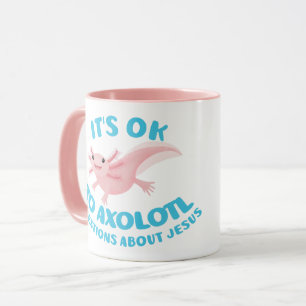 Caneca Perguntas de Axolote sobre Jesus fofo cristão