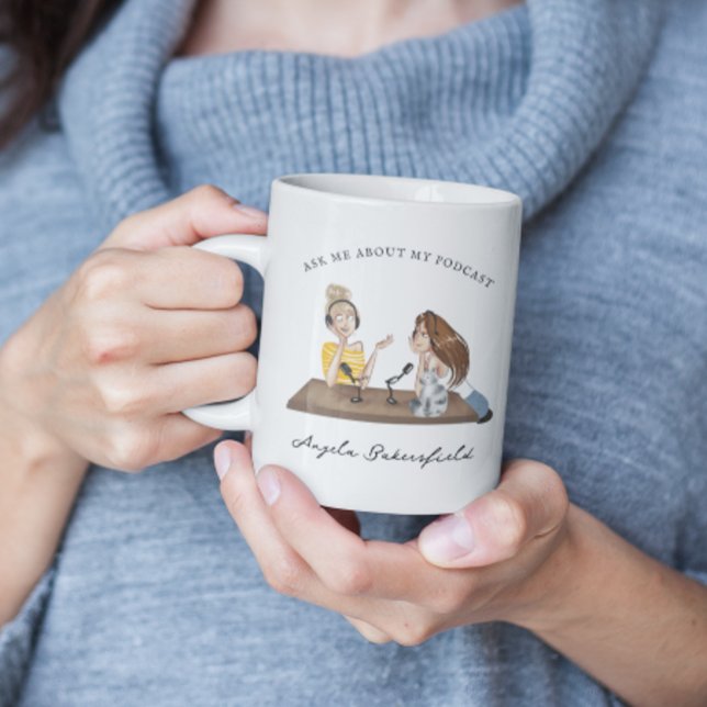 Caneca Pergunte-me sobre o meu podcast | Podcaster monogr (Criador carregado)