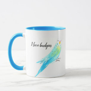 Caneca Periquito Budgie Aquarela Azul