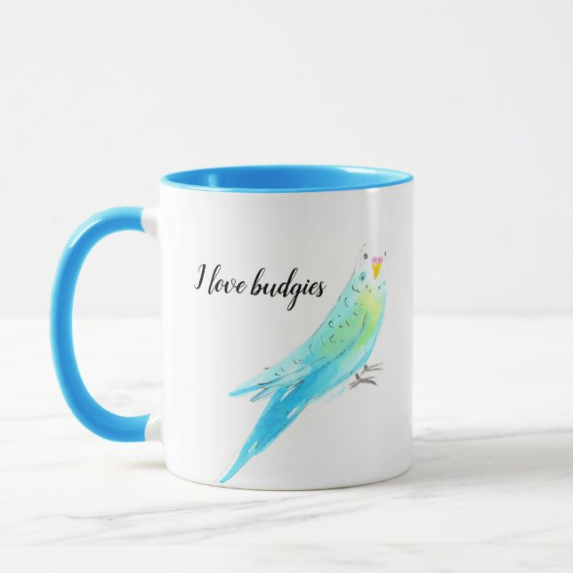 Caneca Periquito Budgie Aquarela Azul (Esquerda)