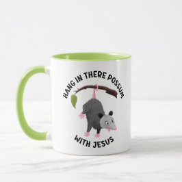 Caneca Permaneça firme com Jesus possum fofo cristão
