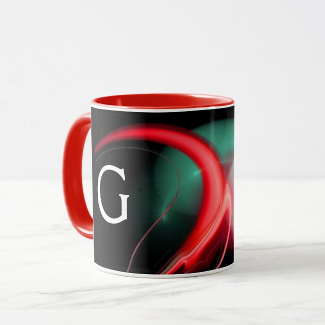 Caneca PÉROLA ALIENÍGENA Vermelho Verde Preto Fractais (Frente Esquerda)