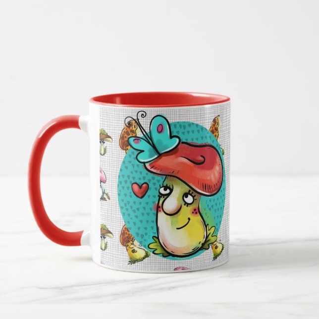 Caneca Personagem de desenho animado Maroon Funny Mushroo (Esquerda)