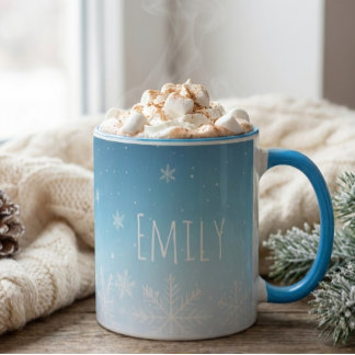 Caneca personalise name snowflake winter cold vibe mug 