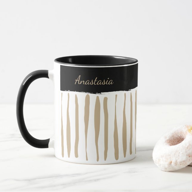 Caneca Personalised Black and Gold Artistic Stripes (Com Donut)