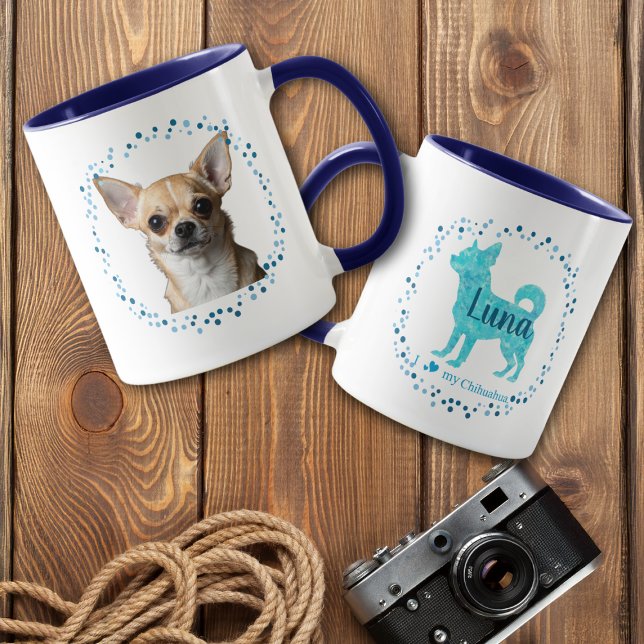 Caneca Personalizada Azul Chihuahua Foto (Criador carregado)