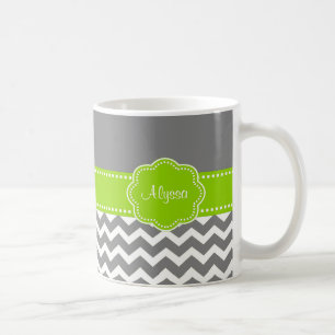 Caneca personalizada Chevron cinzenta do verde