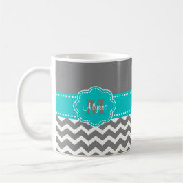 Caneca personalizada Chevron cinzenta e azul