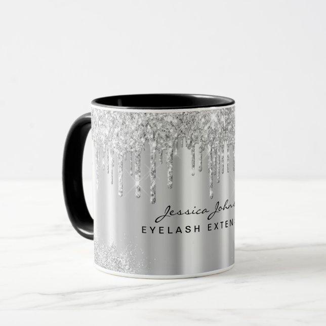 Caneca Personalizada com Brilho Cinza Prata Elegan (Frente Esquerda)