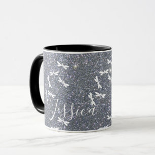 Caneca personalizada com brilho e libélulas