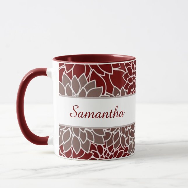 Caneca personalizada com dálias vermelhas e pratea (Esquerda)