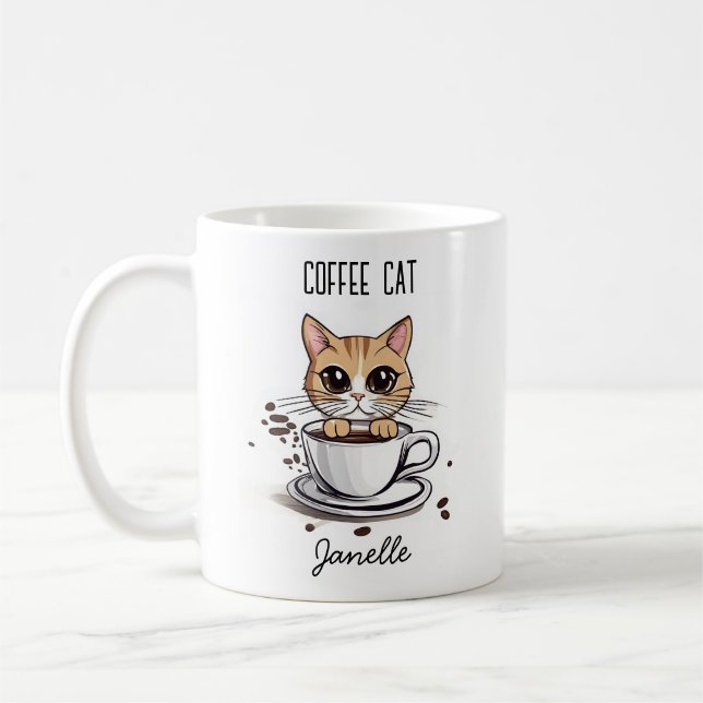 Caneca Personalizada com Design de Gato e Café (Esquerda)