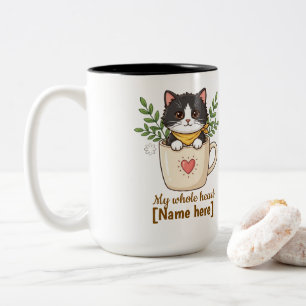 Caneca Personalizada com Gato Preto Fofo em Xícara