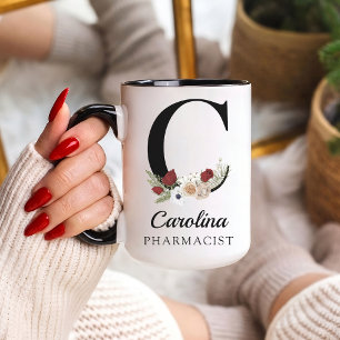 Caneca Personalizada com Monograma Floral para Enf