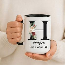 Caneca Personalizada com Monograma Floral para Tia