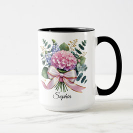Caneca Personalizada com Nome e Flor de Hortênsia 