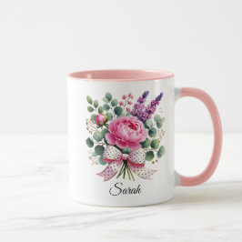 Caneca Personalizada com Nome e Flor de Peônia com