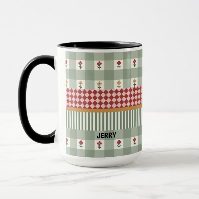 Caneca Personalizada com Nome e Floral em Verde Sá (Esquerda)