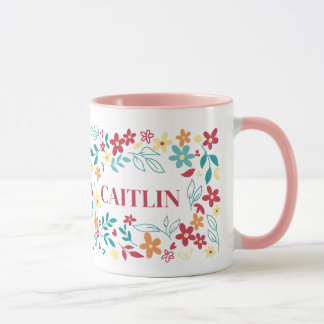 Caneca Personalizada com Nome e Flores –