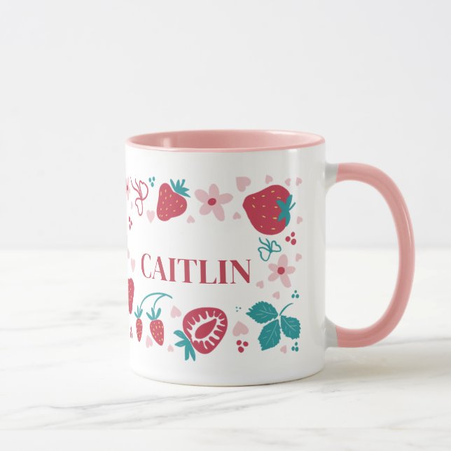 Caneca Personalizada com Nome e Padrão de Morango  (Direita)