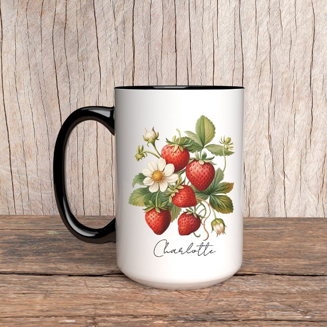 Caneca personalizada com nome morango, Dia das Mãe (strawberry mug, custom name mug, custom gift mug, strawberry gift for her, mothers day gift, mom)