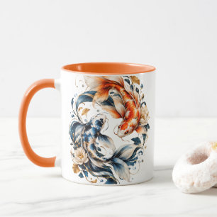 Caneca Personalizada com Peixes Koi Azuis e Laranj