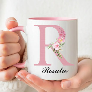 Caneca Personalizada com Rosas Cor-de-Rosa e Monog