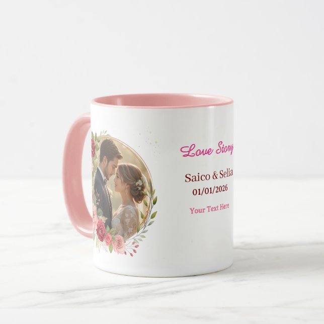 Caneca Personalizada de Aniversário de Casamento (Frente Esquerda)