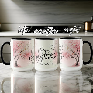Caneca Personalizada de Aquarela Rosa Feliz Aniver