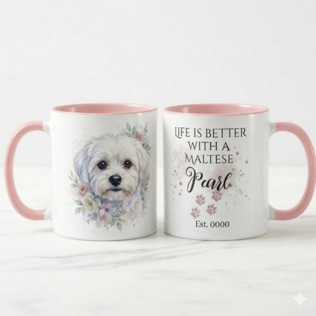 Caneca Personalizada de Cachorro Maltês com Aquare (Criador carregado)