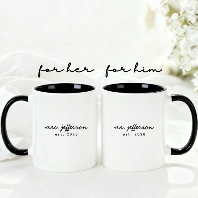Caneca Personalizada de Casamento para Casais e Re (Custom Mr and Mrs Mug Gift for Wife, Husband, Newlyweds, Anniversary, & Bridal Party)