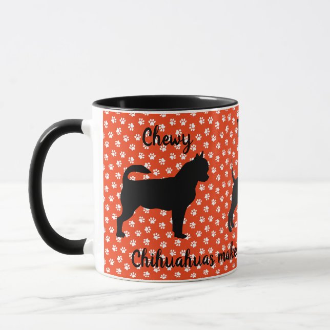 Caneca Personalizada de Chihuahua Vermelha e Branc (Esquerda)
