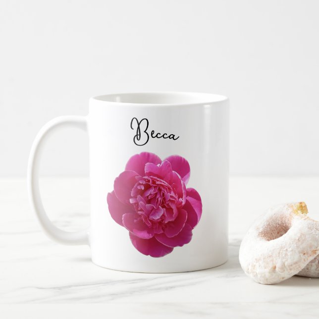 Caneca Personalizada de Flor de Pênia Rosa Vibrant (Com Donut)