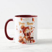 Caneca Personalizada de Gato Outono | Nome Persona