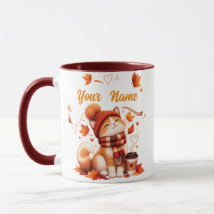 Caneca Personalizada de Gato Outono Nome Persona