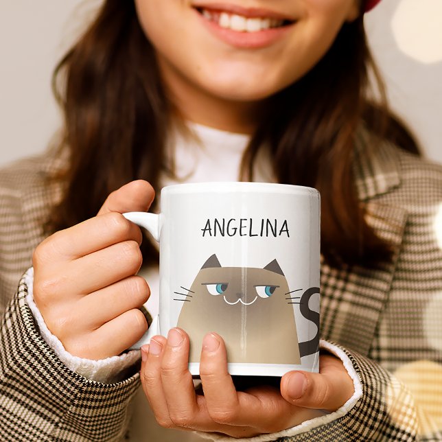 Caneca Personalizada de Gato Siames com Nome Custo (Criador carregado)