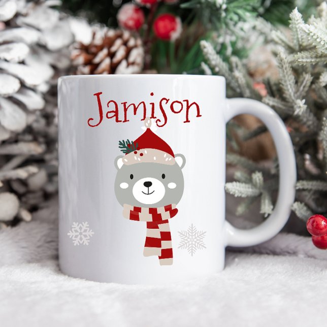 Caneca Personalizada de Natal da Criança (personalized kids mug, kids christmas mug, kids cute mug, kids cute christmas mug, reindeer hat)