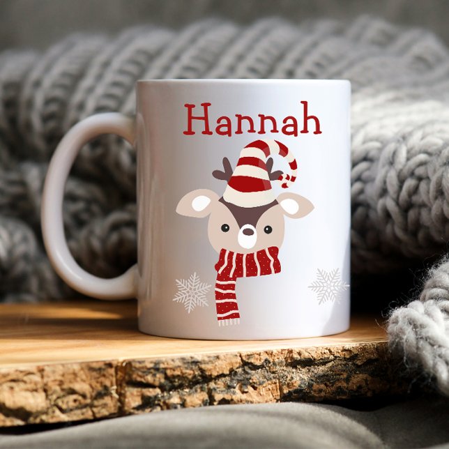 Caneca Personalizada de Natal da Criança (personalized kids mug, kids christmas mug, kids cute mug, kids cute christmas mug, reindeer hat )